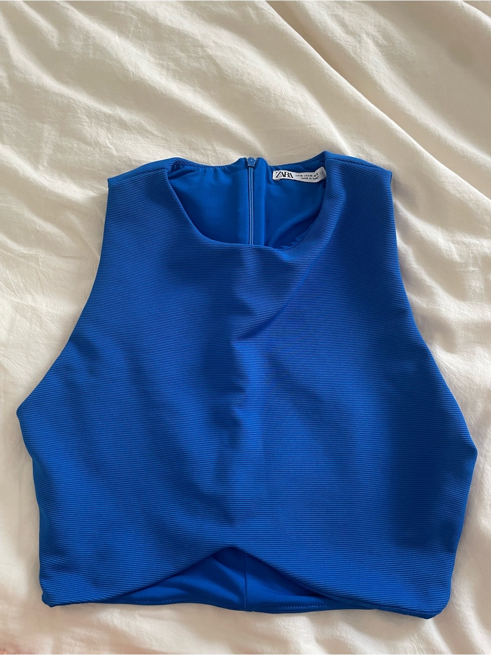 Zara Bright Blue Cropped High-Neck Tank